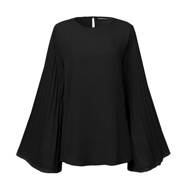 Camisa Chiffon Manga Flare Plissada você encontra na Sua Boutique por apenas  ! Com Frete Grátis para todo Brasil, podendo parcelar em até 10X Sem Juros! Alé,m disso ganhe 10% OFF no PIX! 