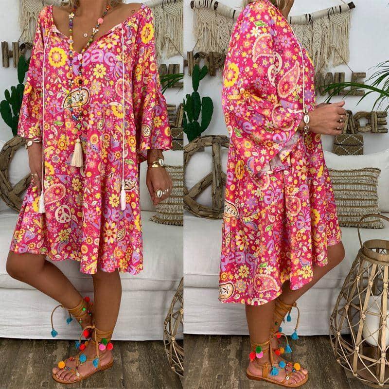 Vestido Boho Estampado você encontra na Sua Boutique por apenas  ! Com Frete Grátis para todo Brasil, podendo parcelar em até 10X Sem Juros! Alé,m disso ganhe 10% OFF no PIX! 